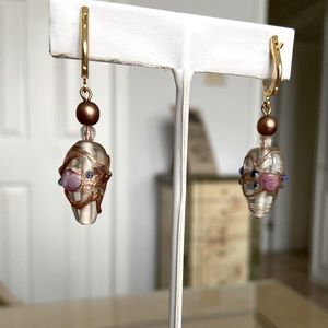Beautiful Lamp-work Bead Earrings Bronze Pink Gold